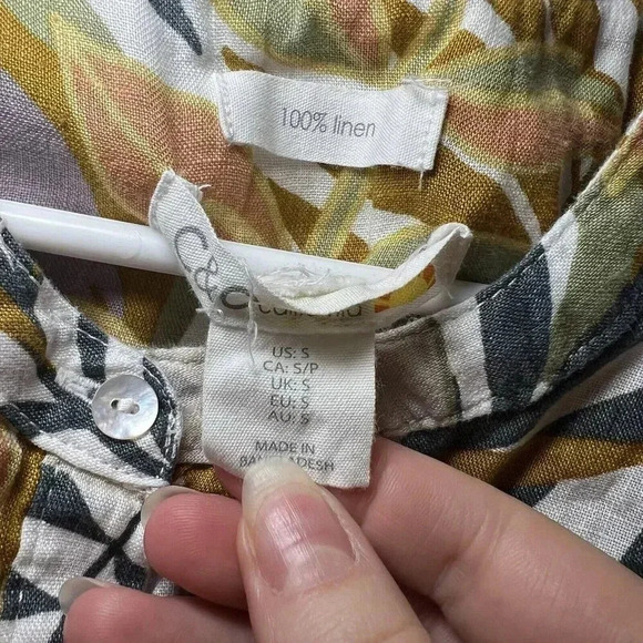 C & C CALIFORNIA LINEN SLEEVELESS TUNIC TROPICAL LEAF PRINT WOMENS Size S - Picture 2 of 8